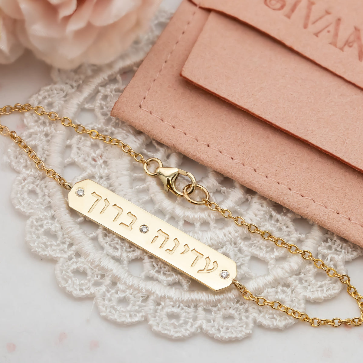 Hebrew Nme Bracelet - Diamond Gold Name Bracelet - 14K Gold Hebrew Name Gold Chain Bracelet wih diamonds, Personalized Name Bracelet