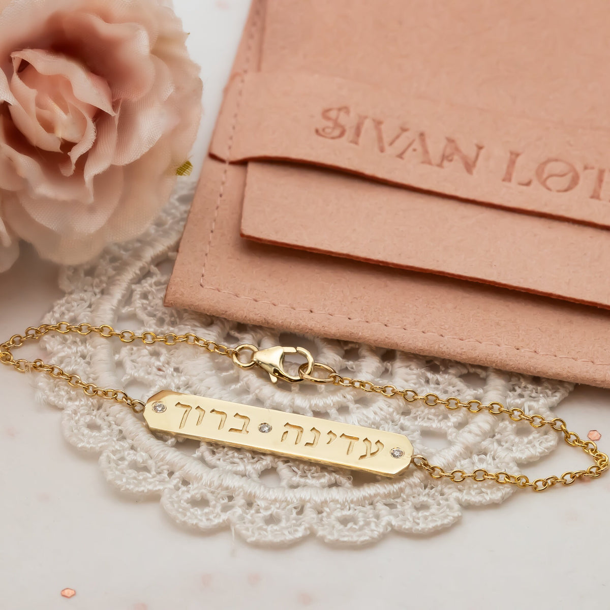 Hebrew Nme Bracelet - Diamond Gold Name Bracelet - 14K Gold Hebrew Name Gold Chain Bracelet wih diamonds, Personalized Name Bracelet