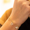 Israeli Charms Gold Bracelet - Magen David, Hamsa, and Chai Charms, 14K Gold Charms Chain Bracelet.