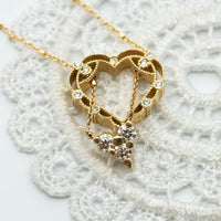 Diamond Heart Pendant Necklace, Unique Vintage Inspired Diamond Heart Pendant Necklace