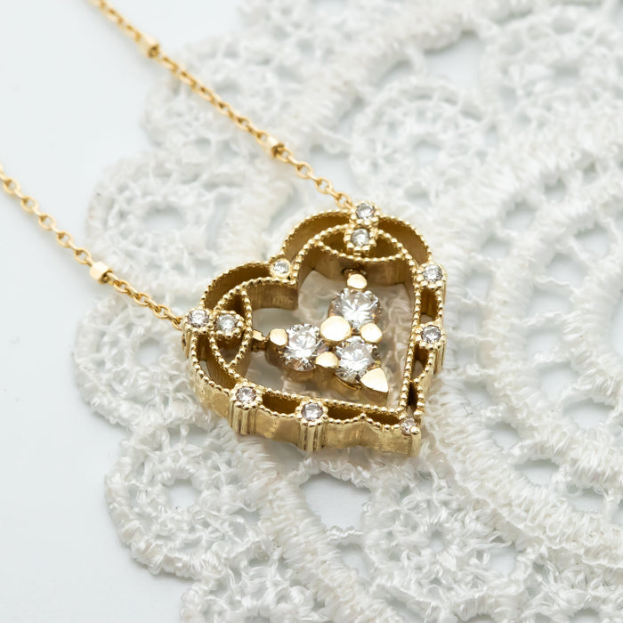 Diamond Heart Pendant Necklace, Unique Vintage Inspired Diamond Heart Pendant Necklace