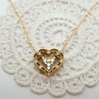 Diamond Heart Pendant Necklace, Unique Vintage Inspired Diamond Heart Pendant Necklace