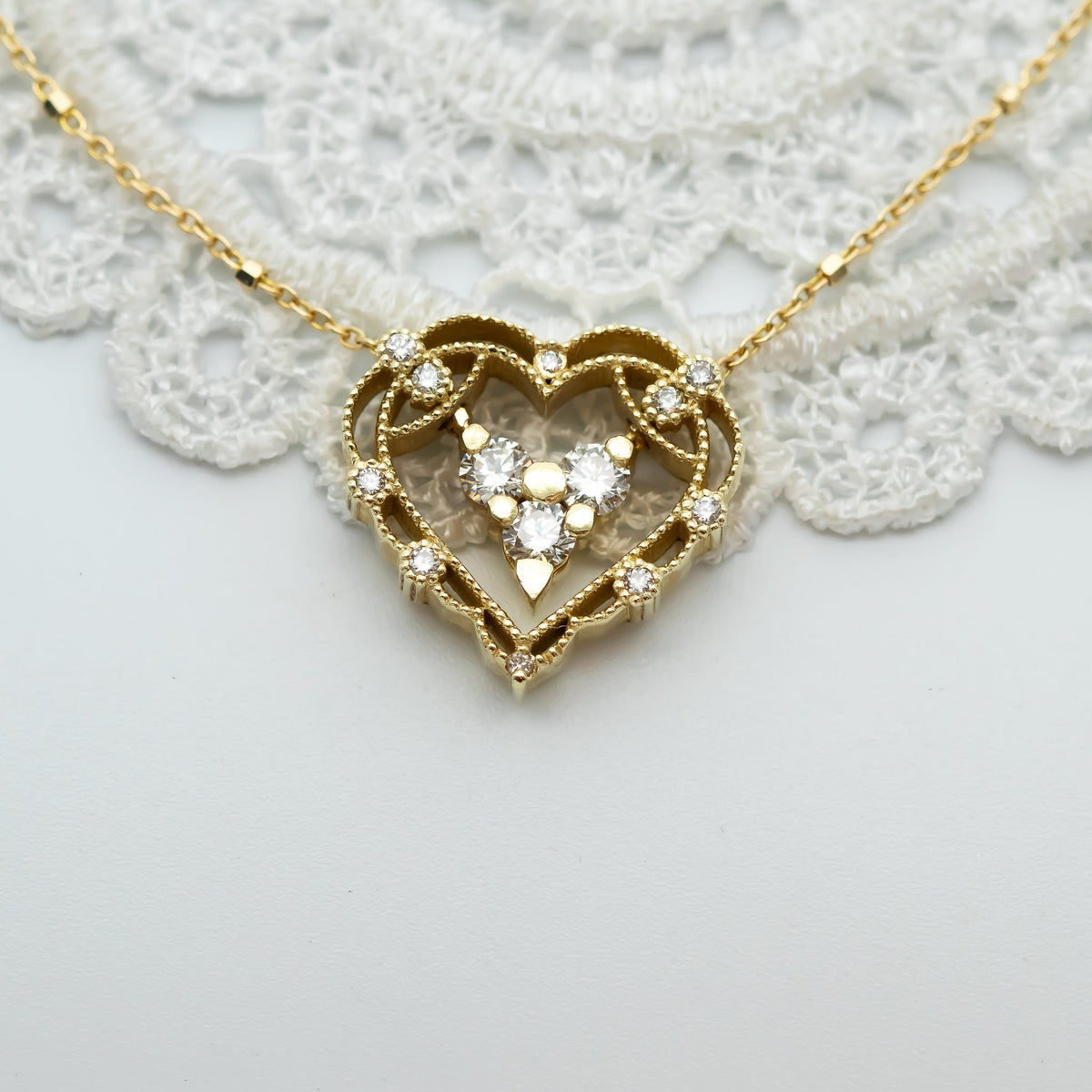 Diamond Heart Pendant Necklace, Unique Vintage Inspired Diamond Heart Pendant Necklace