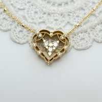 Diamond Heart Pendant Necklace, Unique Vintage Inspired Diamond Heart Pendant Necklace