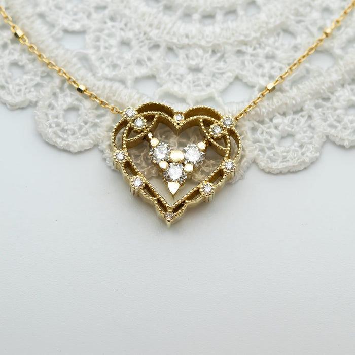 Diamond Heart Pendant Necklace, Unique Vintage Inspired Diamond Heart Pendant Necklace