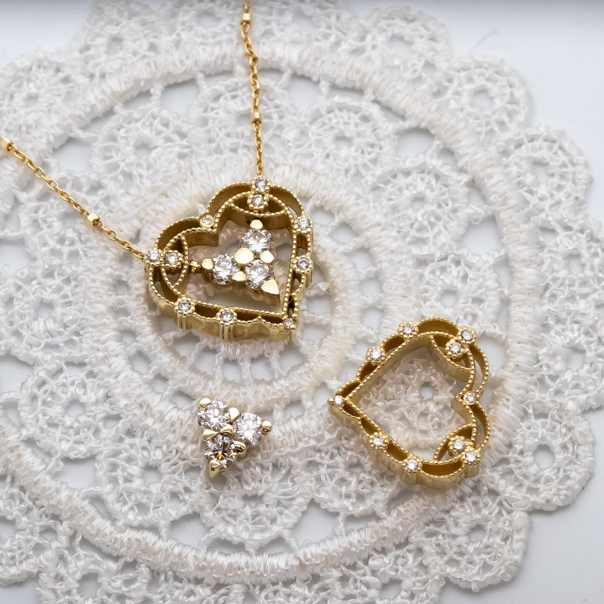Diamond Heart Pendant Necklace, Unique Vintage Inspired Diamond Heart Pendant Necklace