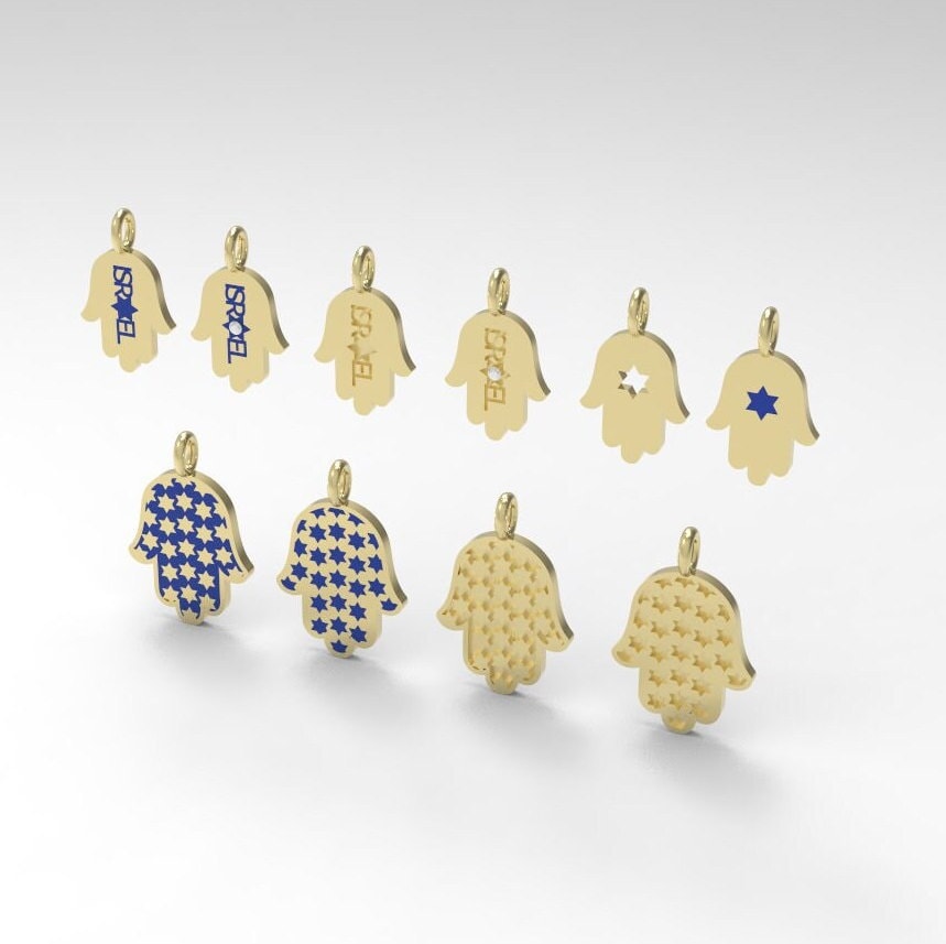 Gold Hamsa Earrings, Jewish Star of David Hamsa Dangle Earrings, 14K Gold Hamsa Dangle Earrings, Blue Star, White Gold Hamsa Earrings