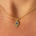 Hamsa Star of David Pendant Necklace Made in Israel, 14k Gold Hamsa Pendant, Blue Star of David Hand Chain, Magen David Necklace from Israel