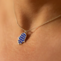 Hamsa Made in Israel Hamsa Pendant Necklace, 14k Gold Hamsa Pendant, Blue Enamel Magen David, Blue and White Hamsa Necklace Star of David