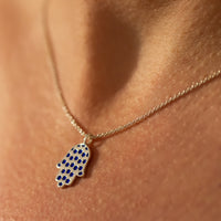 Hamsa Made in Israel Hamsa Pendant Necklace, 14k Gold Hamsa Pendant, Blue Enamel Magen David, Blue and White Hamsa Necklace Star of David