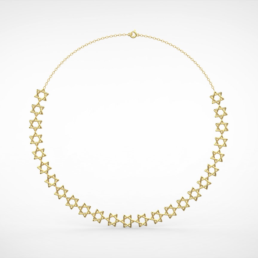 Star of David Necklace, Unique 14K Gold Rounded Stars Necklace, Jewish Star Of David Necklace, Magen David Jewelry