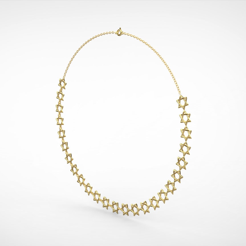 Star of David Necklace, Unique 14K Gold Rounded Stars Necklace, Jewish Star Of David Necklace, Magen David Jewelry