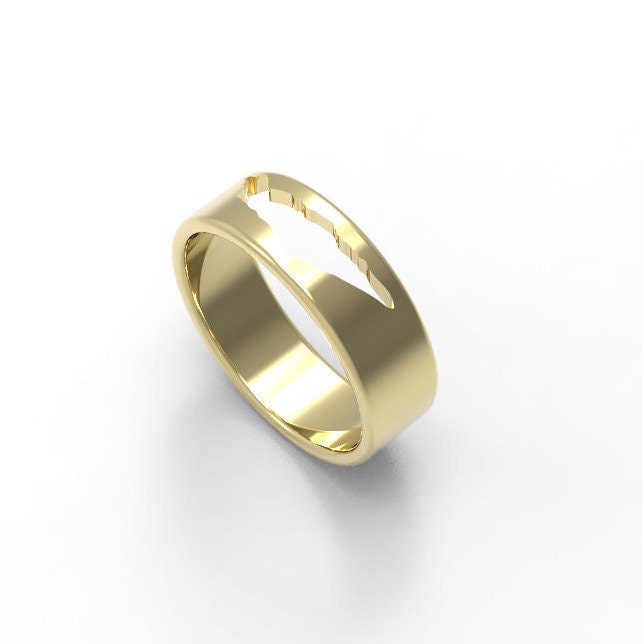 Israel Ring, Map of Israel Gold Band, Israel Wedding Ring, Israel Ring For Men and Women, 14K Wide Gold Ring with Israel Map