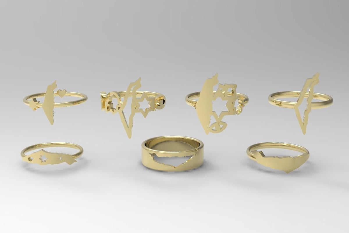 Israel Ring, Map of Israel Gold Band, Israel Wedding Ring, Israel Ring For Men and Women, 14K Wide Gold Ring with Israel Map
