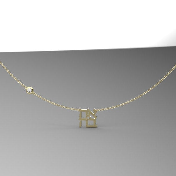 AHAVA Necklace, Love Hebrew Diamond Necklace, 14K Gold Love Pendant Necklace with diamond, Israeli Jewelry
