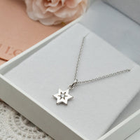 Star of David Diamond Necklace, 14 K White Gold Star of David Diamond Pendant, Jewish Star Of David for Women, Magen David Diamond Charm