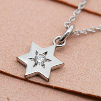 Star of David Diamond Necklace, 14 K White Gold Star of David Diamond Pendant, Jewish Star Of David for Women, Magen David Diamond Charm