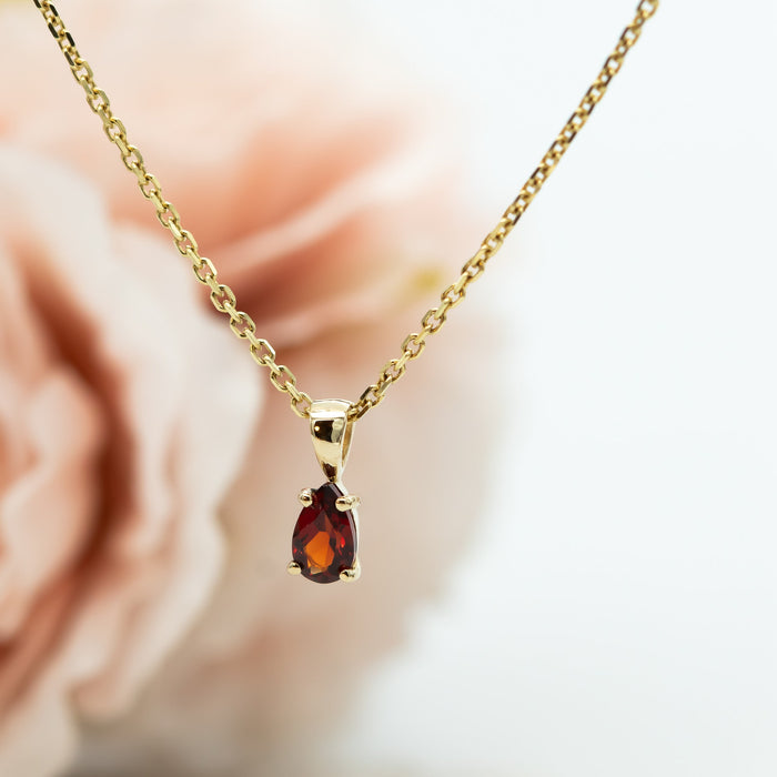 Tiny Charm Pendant Necklace, Pear Garnet Charm, January Birthstone, 14K Gold Garnet Pendant Necklace, Valentines Day Gift