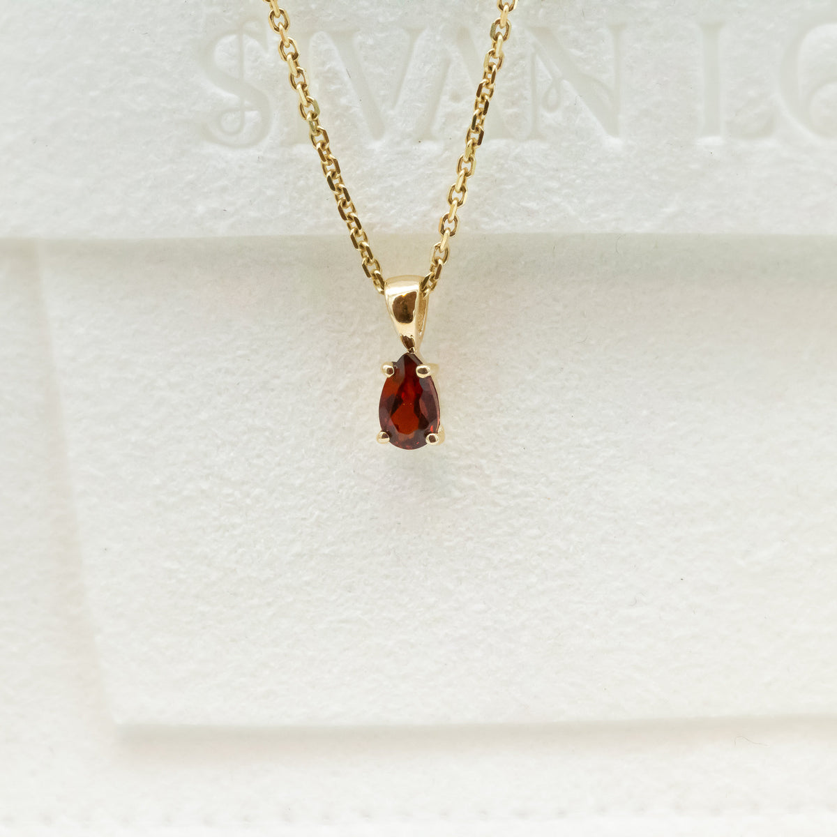 Tiny Charm Pendant Necklace, Pear Garnet Charm, January Birthstone, 14K Gold Garnet Pendant Necklace, Valentines Day Gift