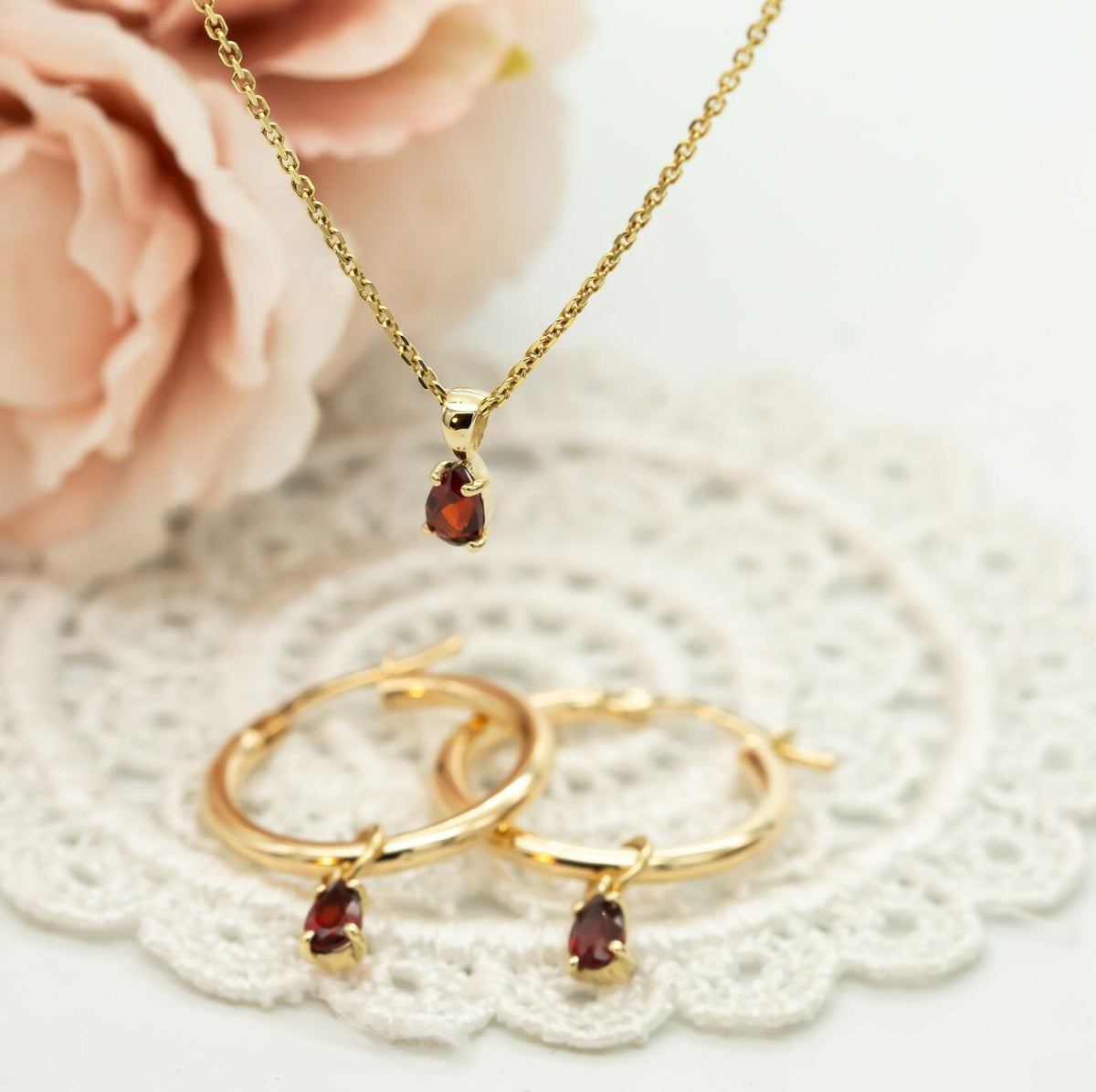 Tiny Charm Pendant Necklace, Pear Garnet Charm, January Birthstone, 14K Gold Garnet Pendant Necklace, Valentines Day Gift