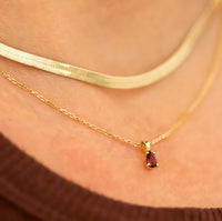 Tiny Charm Pendant Necklace, Pear Garnet Charm, January Birthstone, 14K Gold Garnet Pendant Necklace, Valentines Day Gift