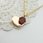 Ready To Ship - Garnet Heart Pendant Necklace, January Birthstone, Gemstone Heart Necklace, 14K Gold Pendant, Personalized Initial Engraving