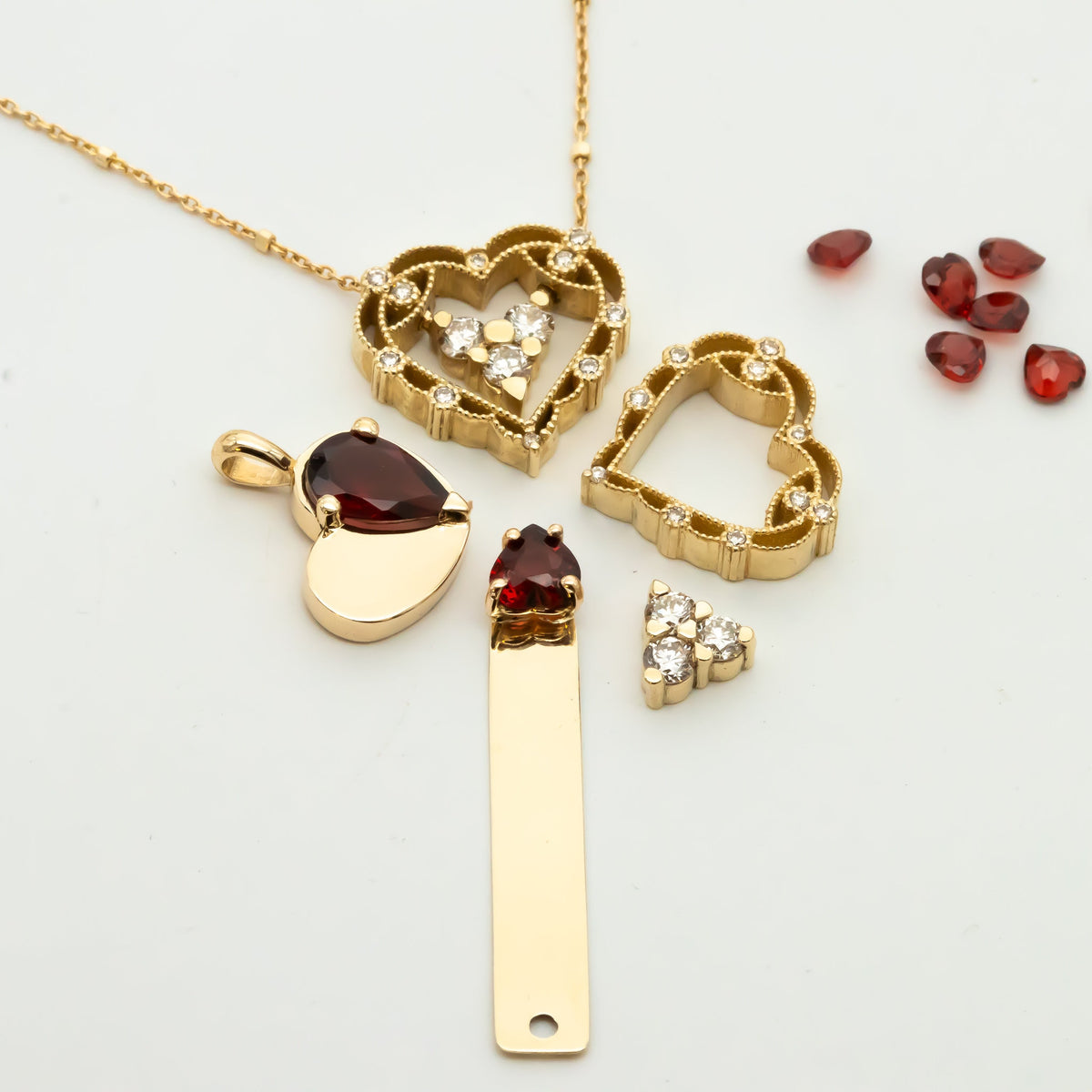 Ready To Ship - 14K Gold Gold Plate Pendant Necklace with Garnet Heart Gemstone, January Birthstone, Gold Pendant, Personalized Engraving