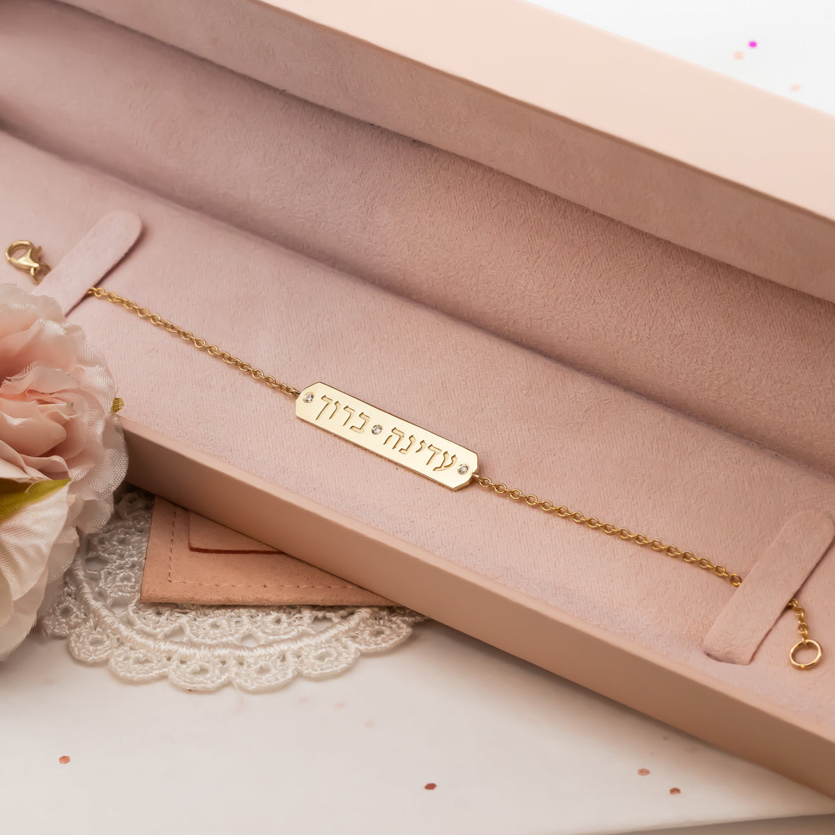 Hebrew Nme Bracelet - Diamond Gold Name Bracelet - 14K Gold Hebrew Name Gold Chain Bracelet wih diamonds, Personalized Name Bracelet