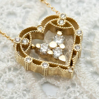 Diamond Heart Pendant Necklace, Unique Vintage Inspired Diamond Heart Pendant Necklace