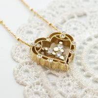 Diamond Heart Pendant Necklace, Unique Vintage Inspired Diamond Heart Pendant Necklace