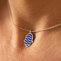 Hamsa Made in Israel Hamsa Pendant Necklace, 14k Gold Hamsa Pendant, Blue Enamel Magen David, Blue and White Hamsa Necklace Star of David