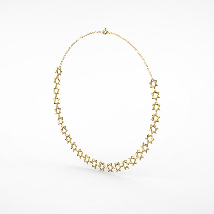 Star of David Necklace, Unique 14K Gold Rounded Stars Necklace, Jewish Star Of David Necklace, Magen David Jewelry