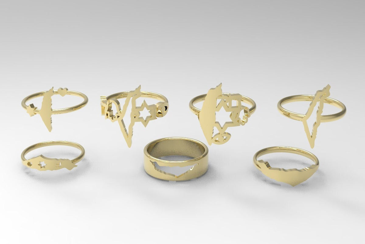 Israel Ring, Map of Israel Gold Band, Israel Wedding Ring, Israel Ring For Men and Women, 14K Wide Gold Ring with Israel Map