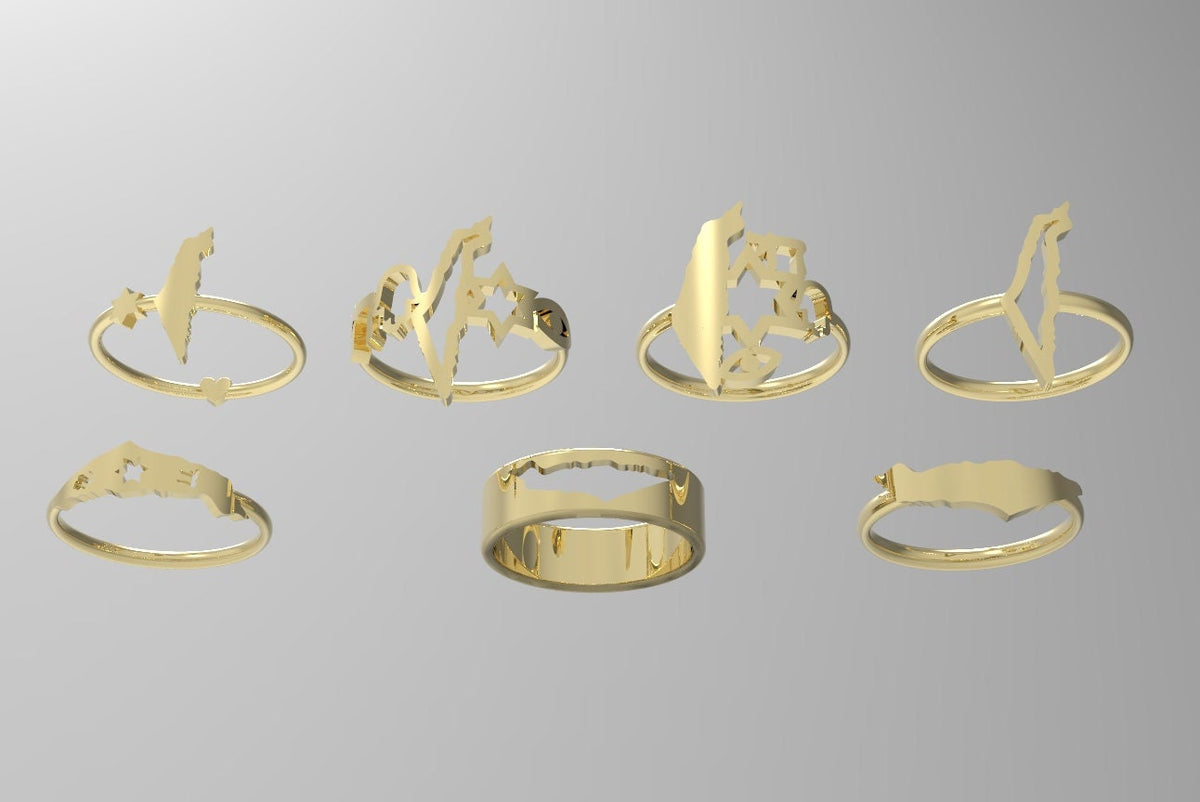 Israel Ring, Map of Israel Gold Band, Israel Wedding Ring, Israel Ring For Men and Women, 14K Wide Gold Ring with Israel Map