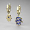 Gold Hamsa Earrings, Jewish Star of David Hamsa Dangle Earrings, 14K Gold Hamsa Dangle Earrings, Blue Star, White Gold Hamsa Earrings