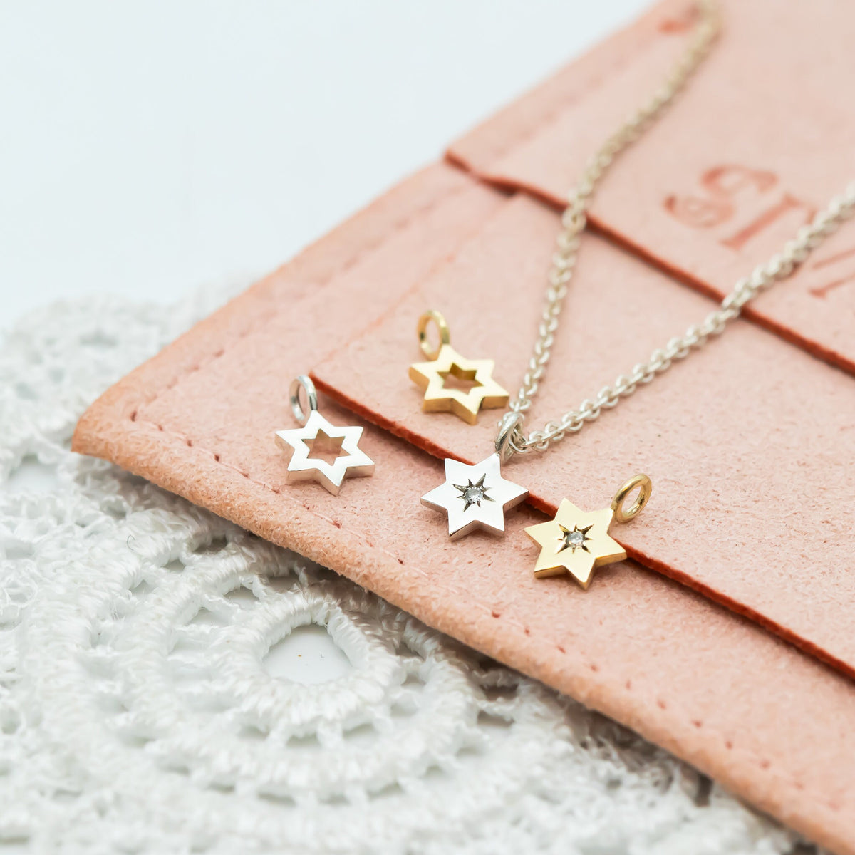 Tiny Star of David Charm, Magen David Charm, 14K Gold Star of David Diamond Charm for Necklace or Hoop Earrings, Jeweish Star Of David