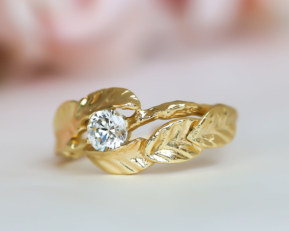 Leaf and Twig Diamond Engagement Ring