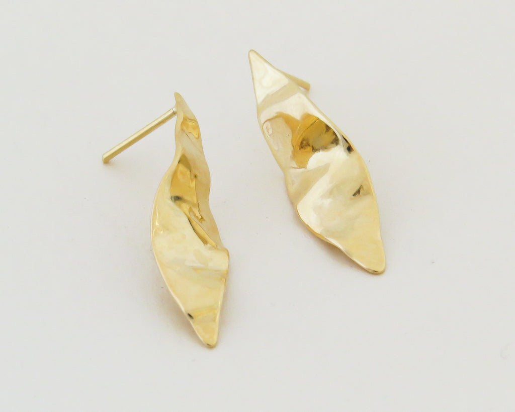 Bridal Earrings, Leaf Earrings, 14K Gold Earrings, Wedding Earrings, Marquise Earrings, Natural Organic Sculptured Handmade Stud Earrings