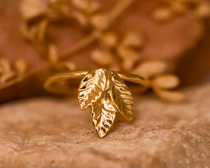 Three Leaf Gold Ring