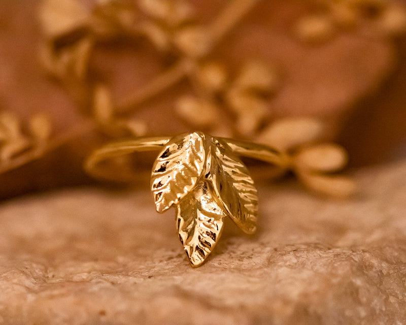 Three Leaf Gold Ring