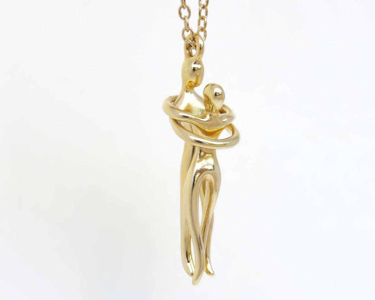 Pendant necklace, unique pendant necklace, 14k gold pendant neckalce, unique gift, handmade jewelry Gold Couple Pendant Necklace - Sivan Lotan Jewelry -   תליון זוג מחובק - סיון לוטן - תכשיטים בעיצוב אישי - תכשיטים מעוצבים - שרשרת זהב