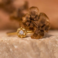 small flower diamond gold ring, thin stacking ring, 14k gold ring