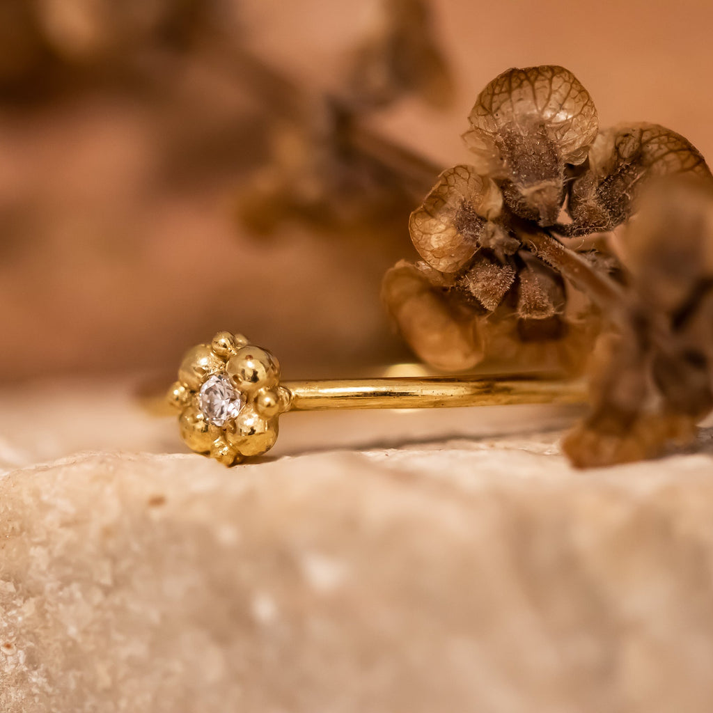 Small diamond flower gold stacking ring
