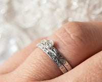 Dainty Floral Diamond Ring Set, Wedding Bridal Set