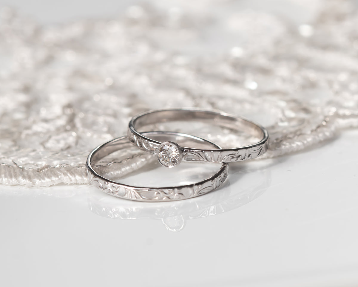 Dainty Floral Diamond Ring Set, Wedding Bridal Set
