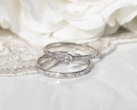 Dainty Floral Diamond Ring Set, Wedding Bridal Set