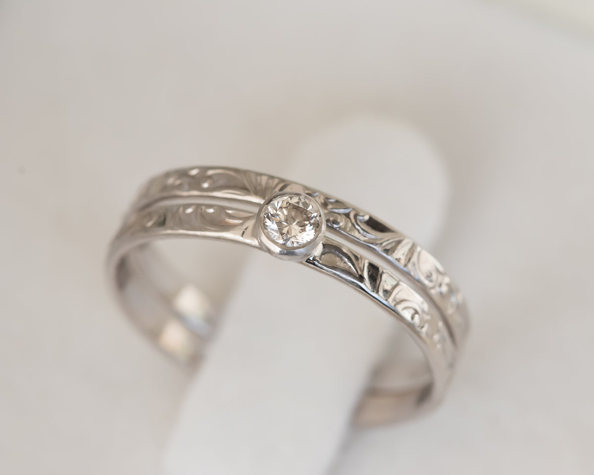 Dainty Floral Diamond Ring Set, Wedding Bridal Set